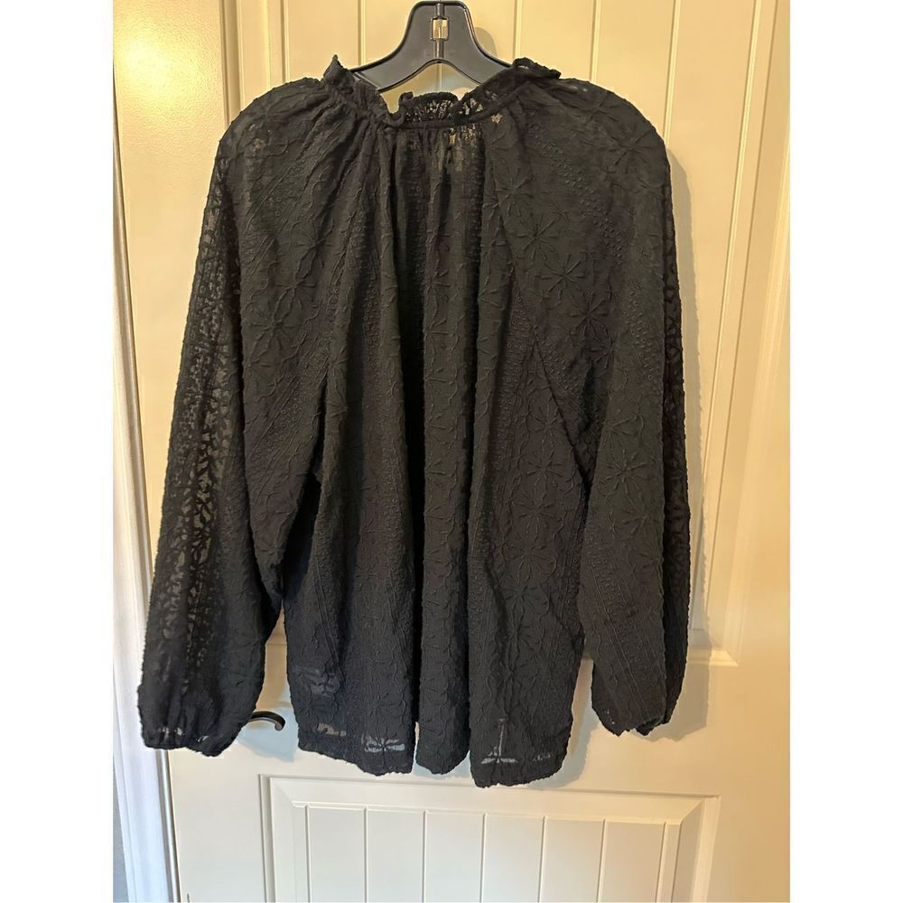 Old Navy Ruffle Trim Split Neck Lace Long Sleeve Black Top Size XXL 751746 - Picture 7 of 9